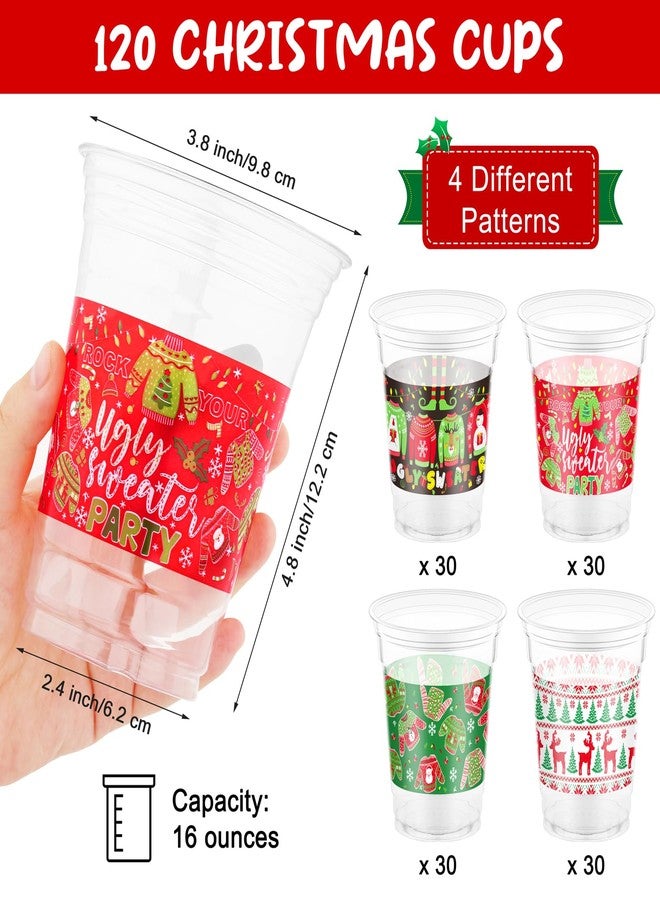 Kochorie 120 Pieces Christmas Sweater Plastic Cups 16 Oz Christmas Disposable Plastic Cups Xmas Tree Santa Reindeer Snow Drinking Cups for Christmas Party Supplies, Merry Christmas Party Decorations - Image 2